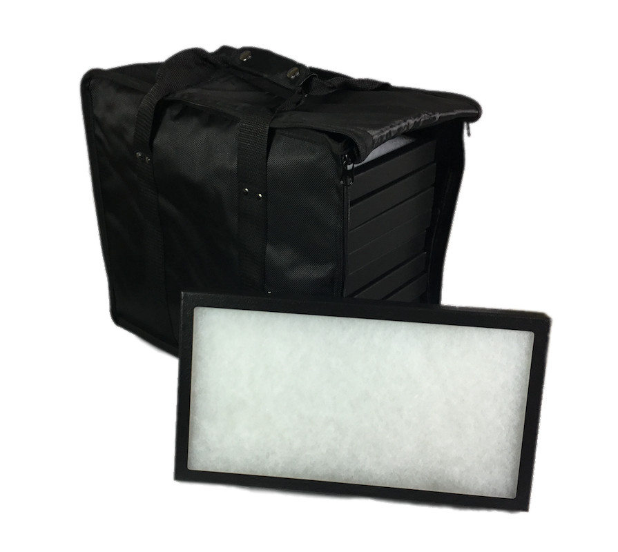 12 Pack of 8 x 14 x 1 Riker Display Cases Boxes with Black Carrying Case