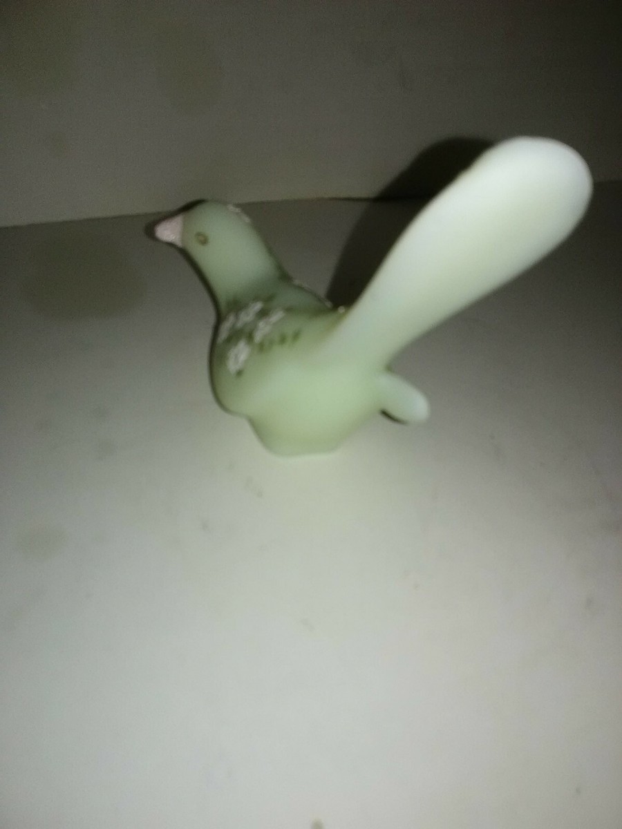 FENTON Pink Blossom Satin Custard Happiness Bird ~ Hand painted
