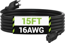 BN-LINK 8/15 ft In/Outdoor Extension Cord 16/3 SJTW, 3-Prong Grounded Plug, ETL