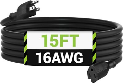 BN-LINK 8/15 ft In/Outdoor Extension Cord 16/3 SJTW, 3-Prong Grounded Plug, ETL