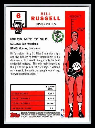 2007-08 Topps Chrome 1957-58 Variations #6 Bill Russell - Picture 2 of 2