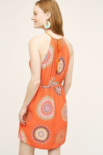 Floreat Livia Halter Dress Size 6 Orange Geometric Print Anthropologie - Picture 3 of 10