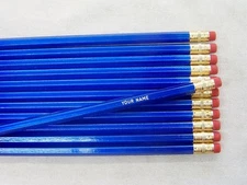 24  Hexagon "Blue" Metallic Painted Personalized Pencils