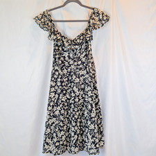 Old Navy Dress Black Floral Print Sleeveless Smocked Peasant Ruffles A-Line Sz M
