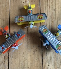 Japanese 1 x Takatoku Airplane Wind-up Tin Plate Toy choice of Yellow/Blue/Red