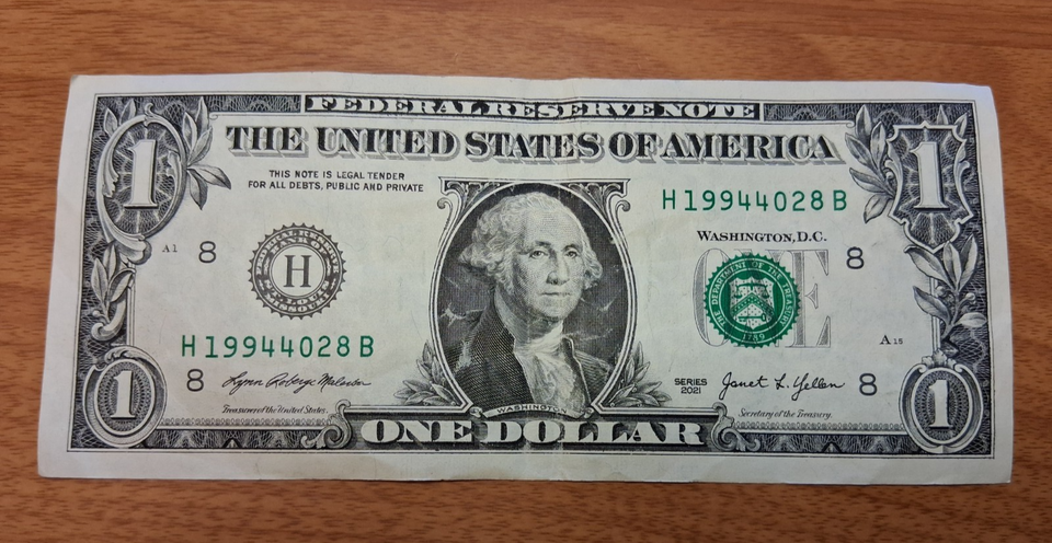 $1 Dollar Bill Note 2021 Fancy Serial Number H19944028B (BIRTHDAY 1994 ...