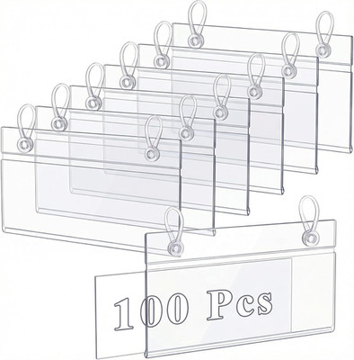 100 Pack Plastic Wire Shelf Label Holders, 4'' X 2.3'' Clear Price Tag Holder Sign