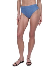 DKNY High-Waist Bikini Bottoms Women's L Blue Bell Texture Elastic Waist Pull On