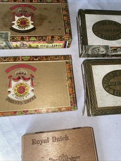 Vintage Wooden Cigar Boxes 2xPunch 2xLa flor de Henry Clay And 1x Royal Dutch