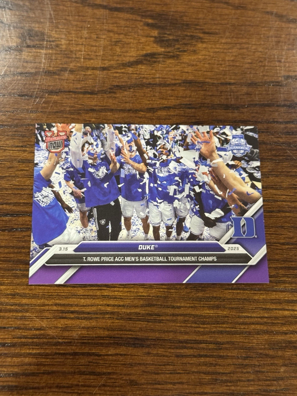 Duke ACC Champs 2024-25 Bowman U NOW Basketball Card 87 Purple Parallel /25