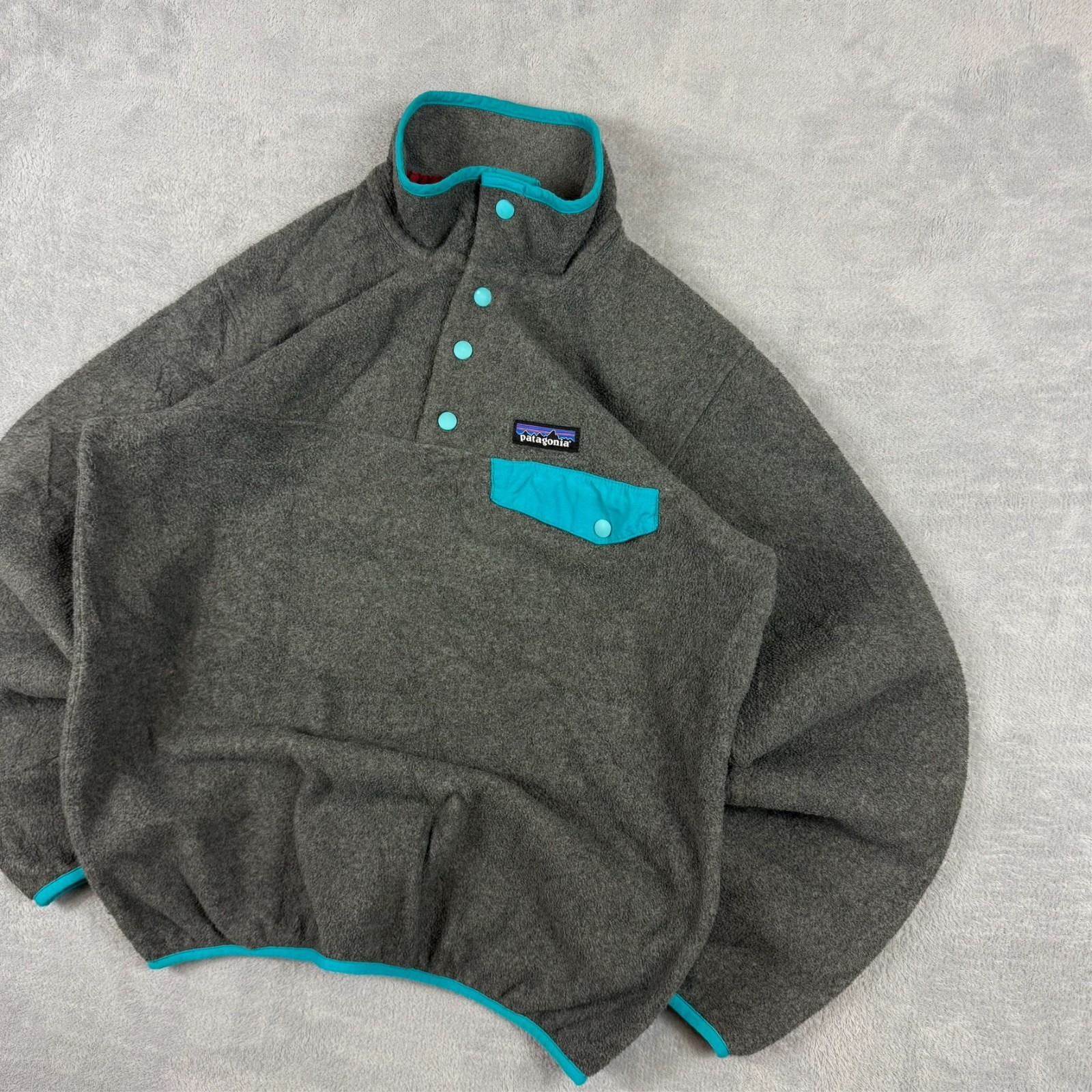 Vintage Patagonia Synchilla 2000's Grey Blue Snap Button T Fleece XS Sweatshirt image 4