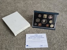 1999 UK Proof Coin Set. 9 Coins & Royal Mint Medal In Blue Case. COA.