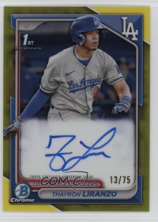 2024 Bowman Chrome Prospect Yellow Refractor 13/75 Thayron Liranzo #CPA-TL Auto