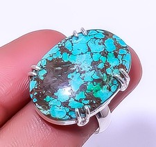 Turquoise - Tibetan 925 Sterling Silver Solitaire Handmade Ring Adjustable R50 
