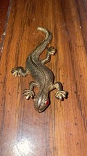 Gold Tone Metal Lizard Brooch Pin with Red Gem Eyes Animal Theme
