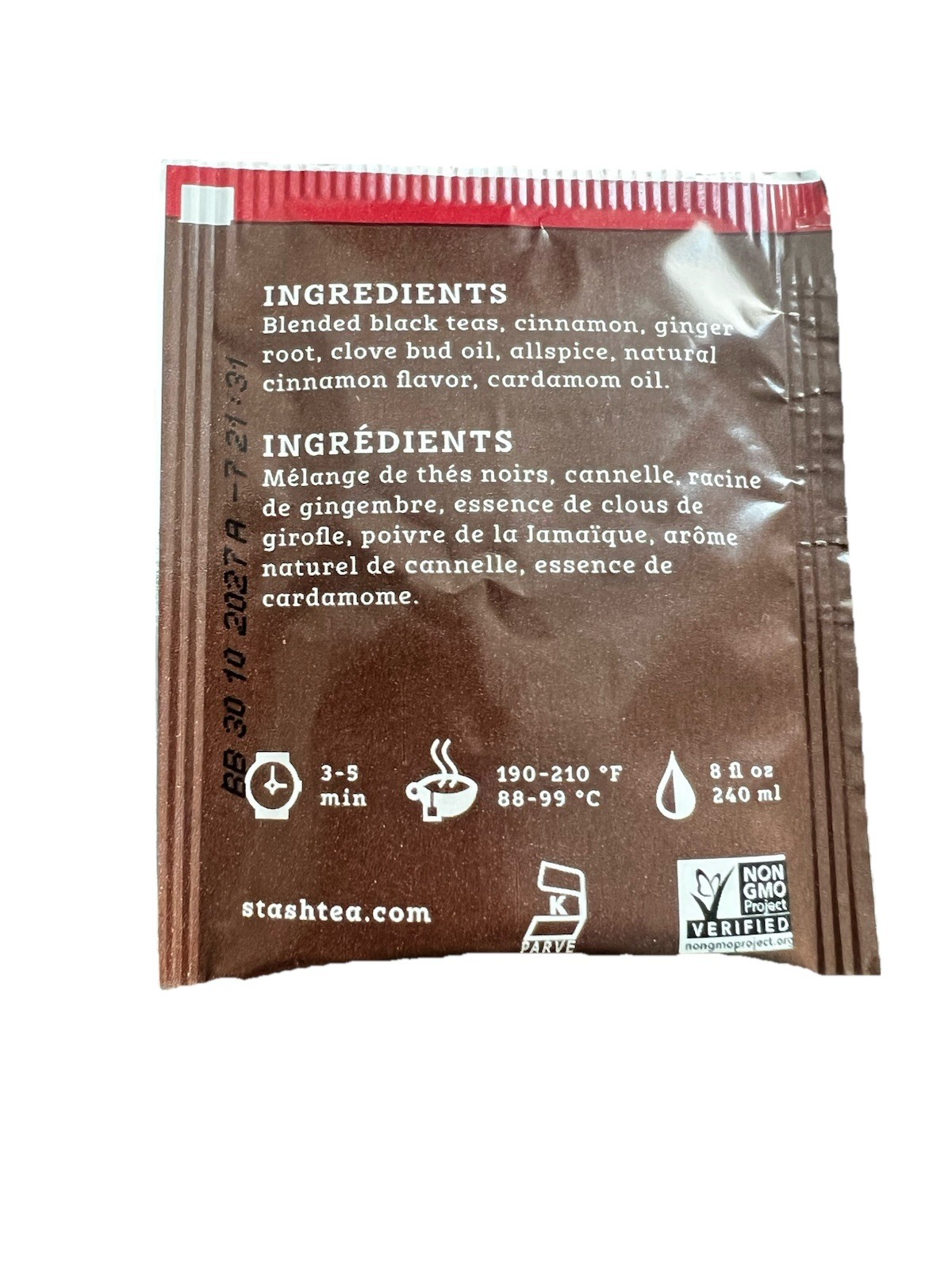 Stash Tea Double Spice Chai Black Tea, Box of 100 Tea Bags. Expires 2027.