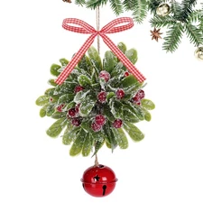 Mistletoe Christmas Decor Artificial Mistletoe Kissing Ball Ornament with Bel...