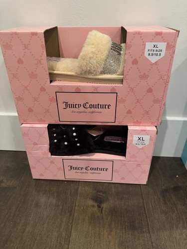 2X Juicy Couture Plush Slipper Black &Beige Size XL 9.5-10.5 New In Box Comfy - Photo 2/19
