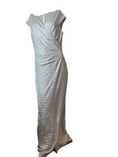 Nipon Boutique Silver Ruched Long Dress 8 Shimmer Cocktail Evening