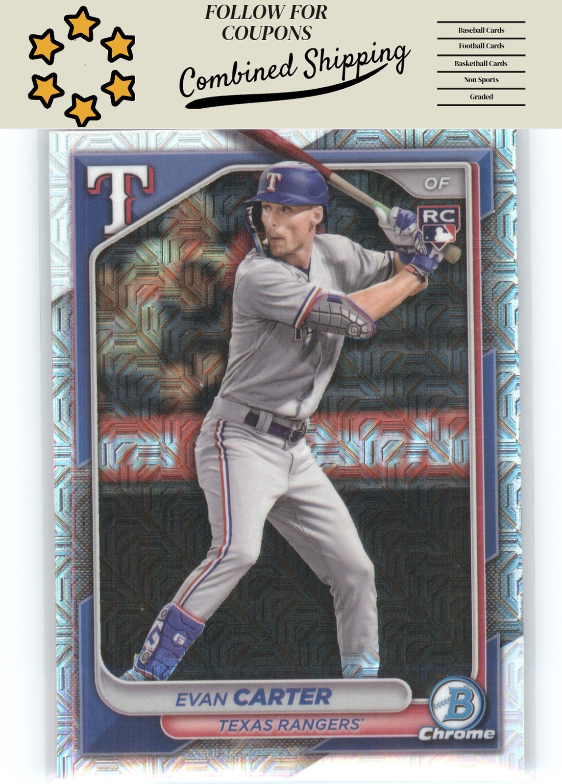 2024 Bowman Chrome #65 Evan Carter Mojo Refractor