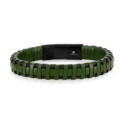 Armband im Lederdesign Edelstahl, schwarz & grün