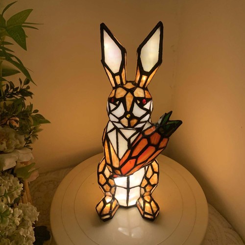 L10950 Rabbit Holds Carrot Tiffany Style Stained Glass Accent Table Lamp for ... - Picture 2 of 7