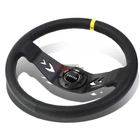 NRG 350MM 6-BOLT ALUMINUM YELLOW SPOKE RACING LEATHER STEERING WHEEL+HORN BUTTON