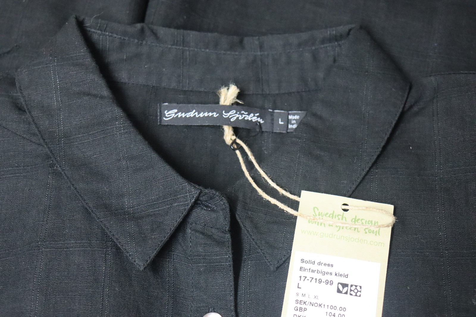 RRP £104 GUDRUN SJODEN L/14-16 UK Black Woven Cotton/Linen Buttoned Coat Dress image 3
