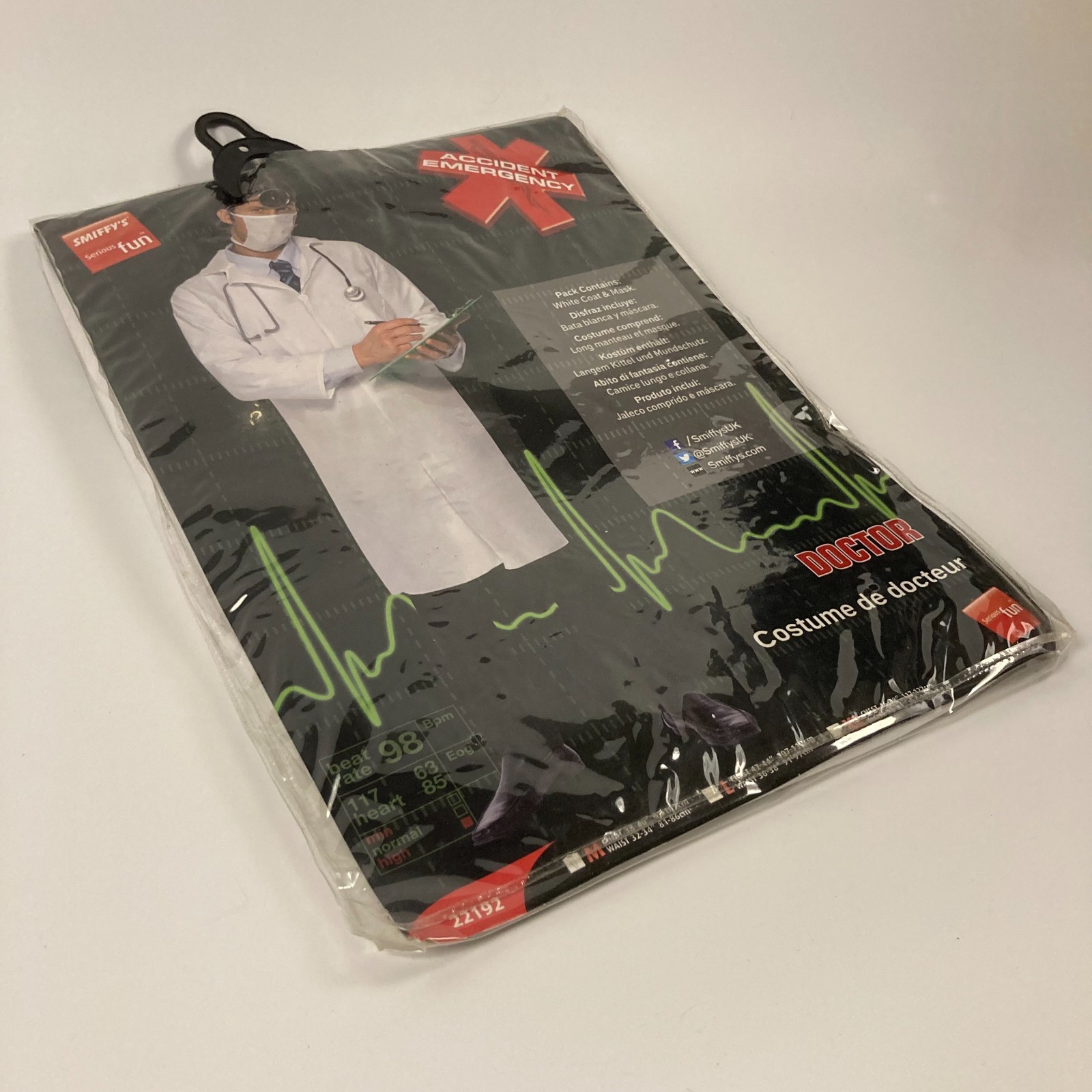 Men's White Doctor Coat & Mask Costume (MEDIUM) - Halloween Fancy Dress Smiffy's
