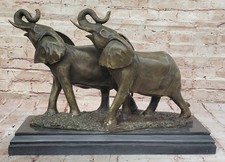 Art Deco Two Walking African Elephants Bronze Sculpture Marble by Bugatti Statue
