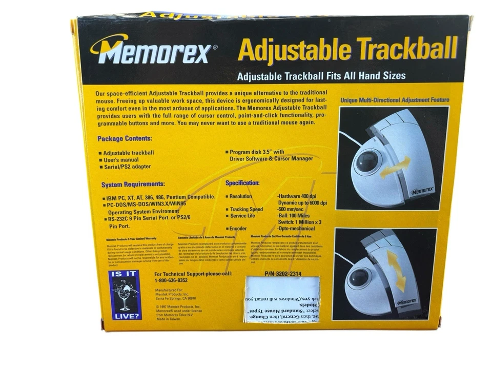 MEMOREX Adjustable Trackball Mouse for Windows 95 NEW NIB - Image 2 of 2