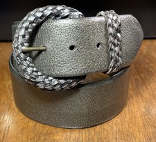 Chicos Silver Leather Waist Belt SzM/31 2 Wide EUC