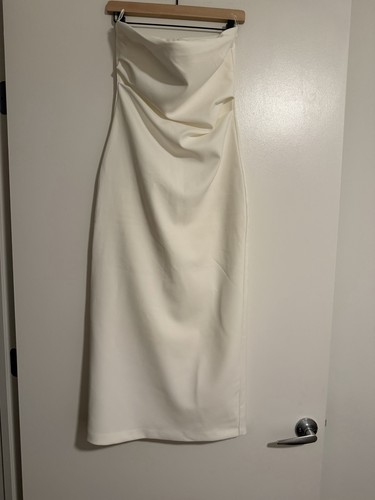 Zara Women’s White Strapless Draped Sheath Midi Dress Size M Worn Once!