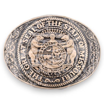 Small Missouri State Seal Solid Brass Vintage Belt Buckle by ADM [ca. 1980s]