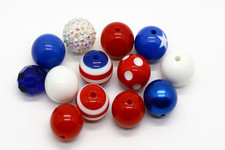 Patriotic USA Flag Beads Red White Blue Mixed Set of 10 DIY Jewelry Making New