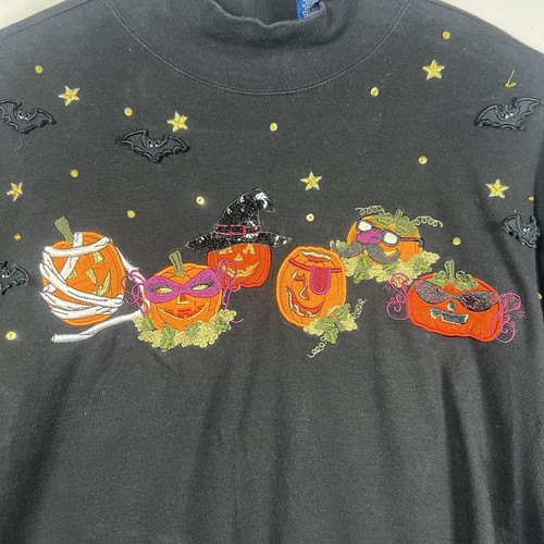 Sudadera Karen Scott Halloween XLarge Negra Bordada Calabazas Otoño - Imagen 1 de 9