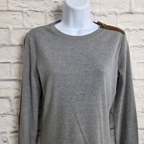 Lauren Ralph Lauren Shirt Womens Size Medium Gray Long Sleeve Elbow Patches - Picture 3 of 13