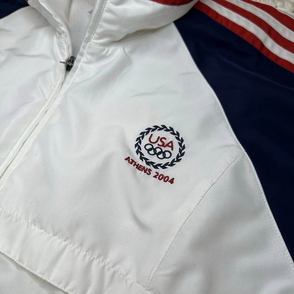 Chaqueta cortavientos Adidas de los Juegos Olímpicos de Atenas 2004 rara para hombre grande EE. UU. Foto 3 de 4