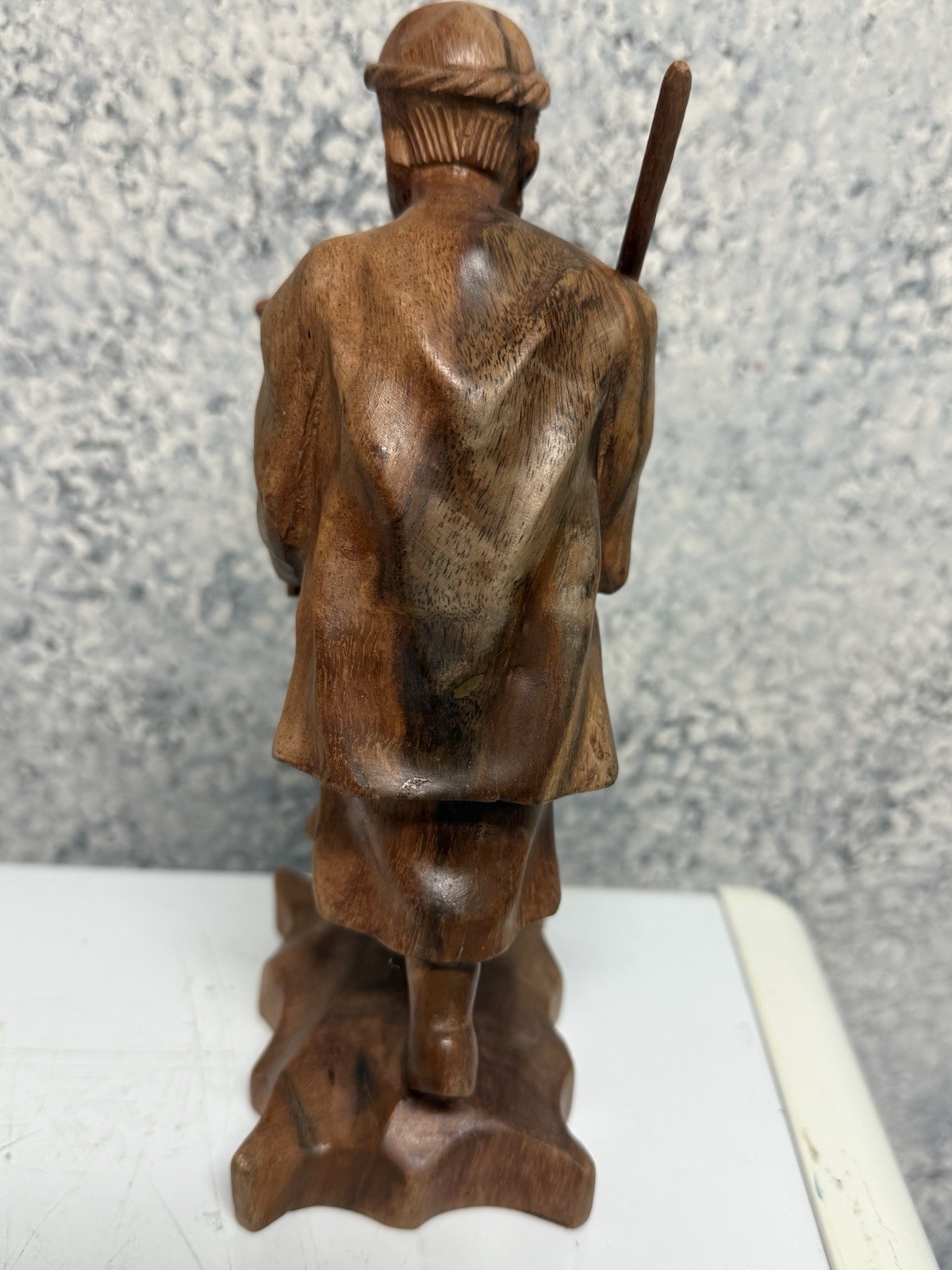 Old Wise Farmer Man Wood Carving Statue 8"