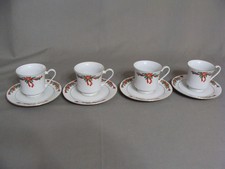 4 Fine China Christmas Cups  4 Saucers In The Poinsettia  Ribbons Pattern