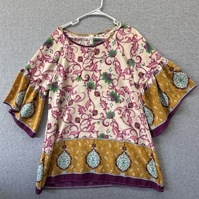 Crepas Boutique Tunic Blouse Womens Medium Gypsy Boho Chic Fairycore Top Artsy