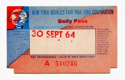 ORIG 1964 NYWF - DAILY PASS - TICKET - SEPT 30 1964