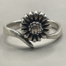 Sunflower Design Bypass Sterling Silver Ring Size 7.5 3.2g 