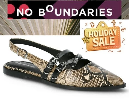 No Boundaries Women's size 7 Faux Leather Strappy Moto Flats Color Snake NEW - Picture 1 of 17