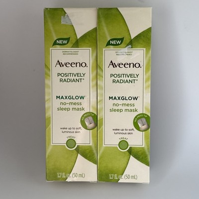 Lot of 2 Aveeno Positively Radiant Maxglow No-Mess Sleep Mask 1.7 fl. oz. each