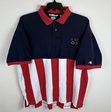 Vintage 90s Champion USA Olympics Embroidered Polo Shirt / Size XL