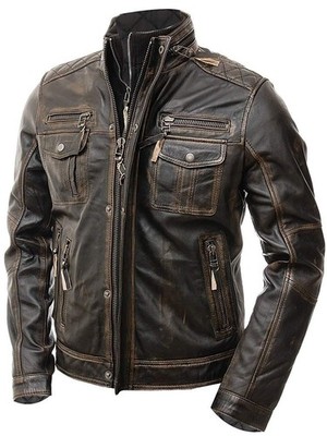 Herren Motorrad Biker Vintage Distressed Brown Cafe Racer Echtleder jacke