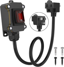 Inline Cord Switch with 3-Ft 14AWG Cable Piggyback Plug(3-Pronged), IP67 Waterpr