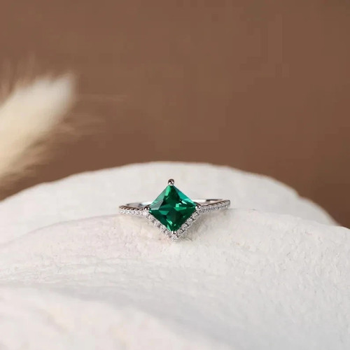 3Ct Princess Cut Natural Emerald Diamond Wedding Ring 14K Solid White Gold Size6