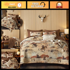 Rustic Cowboy Western Quilt Set, Reversible Bedspread Coverlet, 3 Pieces, King S